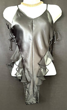 VTG 70s PRIVATE MOMENT Shiny Satin Teddy Bodysuit Romper LaceUp Lingerie NWT NOS picture
