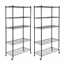2PCS 5-Tier Shelves Wire Unit Rack Storage Rolling with 4 Wheel Casters Indoor picture