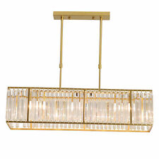 Rectangle Crystal Chandelier Gold Frame Pendant Ceiling Lighting Fixture 4 Lamps picture