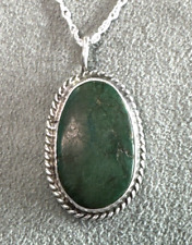 Vintage Turquoise Pendant Rope Edge Sterling Silver Navajo 18