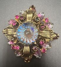 Vintage JULIANA? Pink Moulded Glass Rhinestone Brooch WOW picture