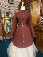 #24-054, 1860's Brown Wool Trimmed in Black Silk Long Bodice picture