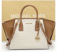 Michael Kors Avril Large Top Zip Leather MK Signature Satchel Crossbody Handbag picture