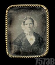 1850s Daguerreotype Sad Woman Unusual Frame Brooch Jewelry Bonnet Photo 1800s picture