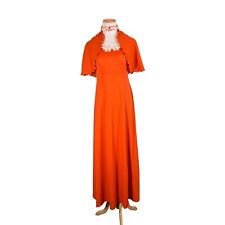 Vintage 1970s Sylvia Ann Maxi Dress Cape Set Knit Back Zip Empire Waist Orange picture