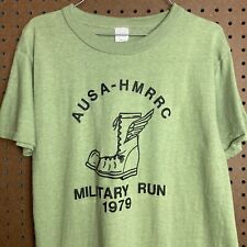 Vintage 70s Military Run T-shirt Size Medium 1970s 1979 Green Single Stitch picture