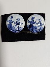 Dutch Delft Blue Pottery Holland Earrings Screw Back Vintage picture