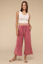 ZENANA Summer Washed French Terry Palazzo Sweat Pants with Pockets 100% Cotton picture