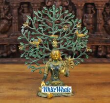 Whitewhale Brass Meditation Tara with a Rare Detailed Tree in Green Patina. picture