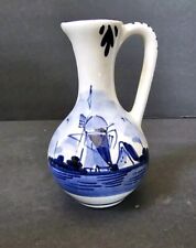 delft blue hand painted holland pitcher Windmill Signed picture