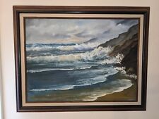 Vintage Framed 30 X 24 OCEAN Shore Landscape Oil Painting On Canvas Sea Waves  picture