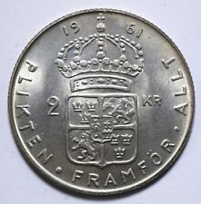 1961, Sweden, 2 Krona, Gustaf VI Adolf, UNC, Silver, KM# 827, Lot [1251] picture