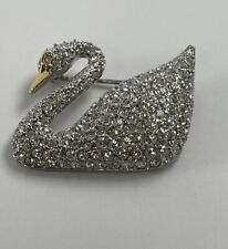 Vintage 1995-100 yr Signed Swarovski Pave Crystal Swan Pin Brooch Gold Tone Beak picture