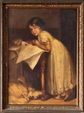 FINE ANTIQUE GIRL IMPRESSIONIST OIL PAINTING OLD REALISM FIGURATIVE CHILD 1908 picture