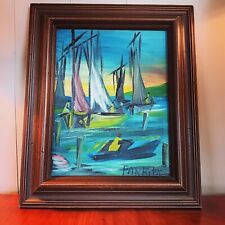Vintage Mid Century Modern EXPRESSIONIST MODERNISM Framed Signed Oil Painting  picture