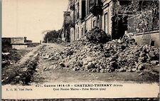 1918 WWI BOMBING DAMAGE CHATEAU-THIERRY AISNE FRANCE LITHOGRAPHIC POSTCARD 34-17 picture