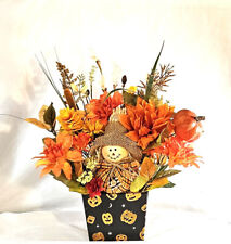 Eerie Elegance: Spooky Scarecrow Fall Flower Arrangement in Decor Pumpkin Box picture
