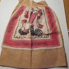  Half Apron w Eat, Drink Be Merry Chicken panel Brown w 2 pocket Kitch Homemade  picture
