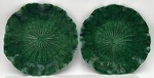 Metlox Poppytrail Green Lotus Leaf Cabbage Plates Pair Majolica Vintage 10 1/2 picture