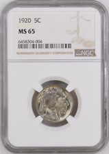 :1920-P 5C INDIAN-HEAD BUFFALO NICKEL SHINY-LUSTROUS NGC-MS-65 R5 HIGHEST-GRADES picture