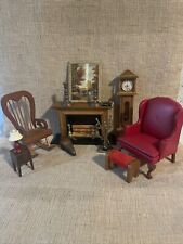 Vintage Dollhouse Furniture Lot Wood Metal Living Room Furniture Fireplace Chair picture