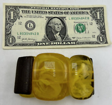 Vtg Lucite & Wood Bracelet Huge Acrylic Links Yellow Swirl Stretch 70's 80's picture