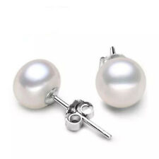 NEW White Genuine Cultured Freshwater Pearl Stud Earrings 925 Sterling Silver US picture