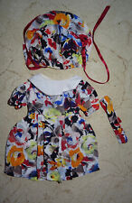 Nice Flower Dress & Hat Reproduction Antique Fabric Set Size Blueberry picture
