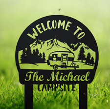 Personalized Welcome to our campsite camping trailer custom name camper's sign picture