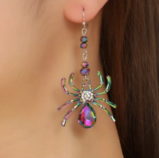 Halloween Colorful Rhinestone Spider Design Dangle Earrings Cute Fashion Jewelry picture