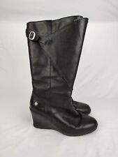 UGG Corinth Women size 8 Black Wedge Leather Shearling Tall Boots 5756 picture