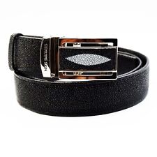 New Black Real Stingray Leather Skin Metal Auto Buckle Belt 1.5 x 45 inch. picture