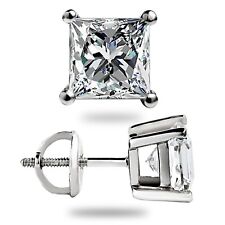 3 Ct Princess Cut GRA Moissanite Stud Earrings 14K Solid White Gold 6.5mm New picture