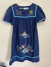 VTG Smithsonian Institution Muumuu Women L Sea Ocean Boat Embroidered Starfish picture