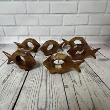 Vintage Carved Wooden Fish Napkin Rings Set of 6 Philippines BOHO MCM picture