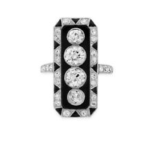 Classic Mid-Century Style Art Deco Old Mine Cut CZ & Black Onyx 935 Silver Ring picture
