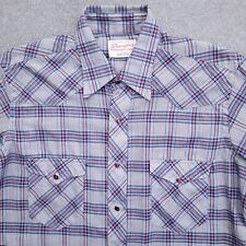 Vintage Wrangler Pearl Snap 16 33 Long Tails Blue Plaid Long Sleeve USA Made picture