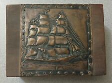 Vintage Ship Nautical Wooden Jewelry Box, Trinket Box, Stash Box picture