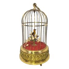 Vintage Brass Automaton Clockwork Singing Bird Birdcage Signed Ken-D KG Germany picture