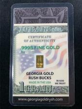 GEORGIA GOLD RUSH BUCKS .002083 TROY OUNCE GOLD BAR; .9995 24K FINE GOLD BULLION picture