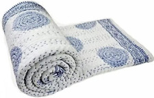 Shakdeco Indian White Hand Block Print Vintage Kantha Quilt Cotton Bedspread Boh picture