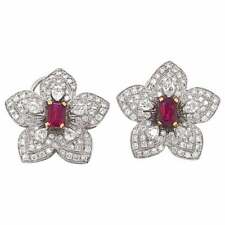 Flower Inspired Emerald Cut Burmese 2.36CT Ruby & 2.39CT White CZ Fine Earrings picture