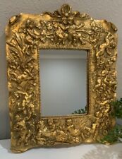 Vtg Ornate Gold French Rococo Cherub Angel Floral Botanical Scroll Accent Mirror picture