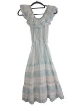 Vintage Kingly Pastel Striped Maxi Dress Ruffle Top Junior's Size 3/4 *See Desc* picture
