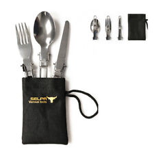 Folding Outdoor Camping Tableware Stainless Steel Knife Fork Spoon EDC Kit New picture