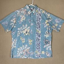 Reyn Spooner Shirt Mens Large Blue Floral Hawaiian Button Up Beach Party Adult picture