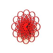 Handmade geometric wall clock with hand painted delicate dial - Rings red picture