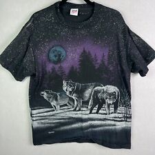 Vintage Wolf All Over Print Shirt Men XL Black 1991 San Segal Single Stitch picture