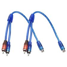 2pcs RCA Y Splitter Audio Jack Cable Adapter 1 Female to 2 Male Connector Blue picture