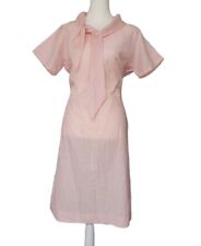 Vtg 60s Dress Size Large Stripped Pussy Bow Pink White picture